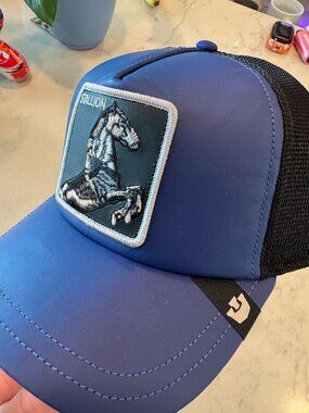 Goorin Bros LFG Stallion Blue Leather Trucker Hat Royal Horse Snapback Rare NWT